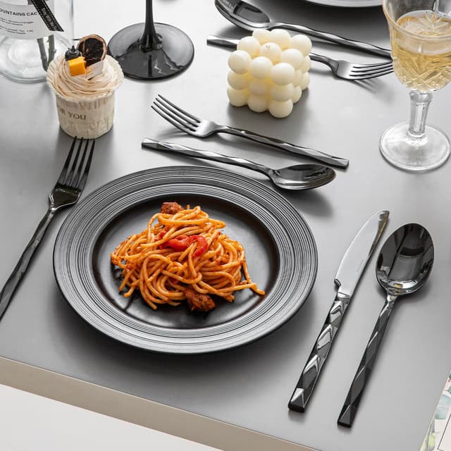 Thumbnail 6 de KINGSTONE Black 20-Piece Flatware Set with Diamond Cut Pattern 🍽