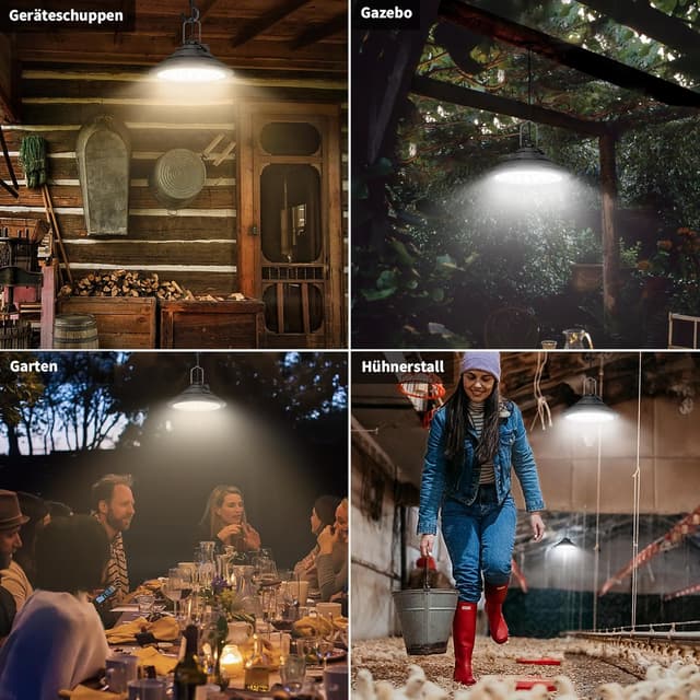 Detalle 2 de Qoolife Lampes solaires suspendues IP66 4500 mAh, télécommande et 3 couleurs (4 niveaux)