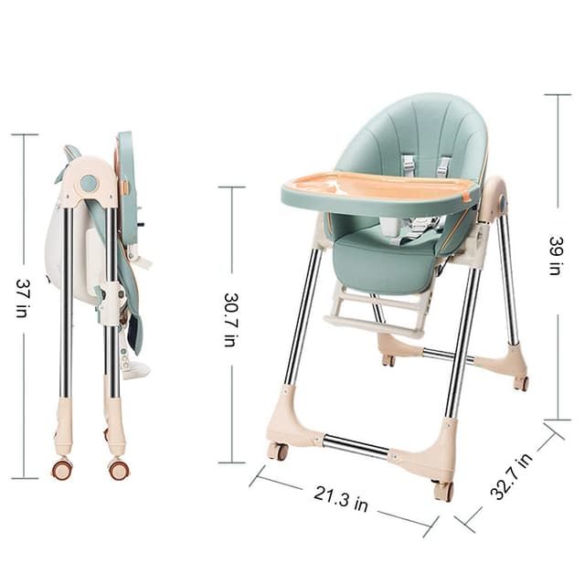 Detalle de OUNUO Baby Hochstuhl verstellbar, klappbar und mit Sicherheitsgurt (6 Monate bis 3 Jahre), grün