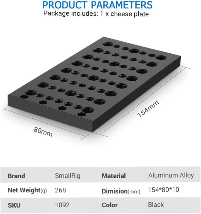 Detalle de SMALLRIG Cheese Plate avec tous de vis filetage 1092 : plaque de fixation multi-usages pour accessoires photo