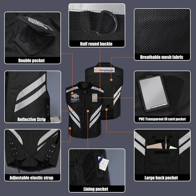 Detalle de LVNRIDS Motorcycle Safety Reflective Vest – fluorescent green, sleeveless protective riding layer