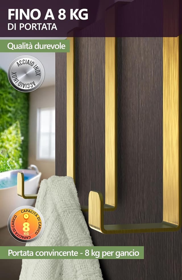 Detalle de 4smile set da 10 ganci per porta in acciaio inox, colore oro