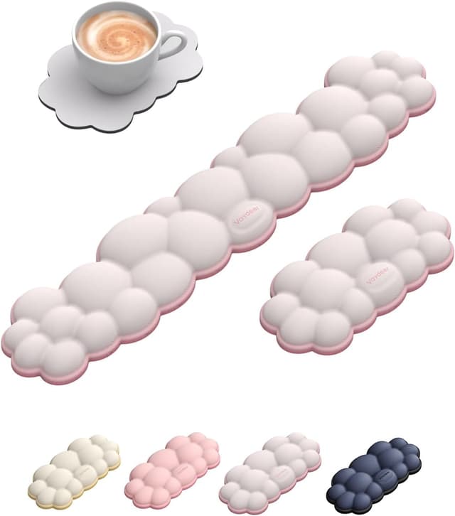 Detalle de VAYDEER Repose-poignet Nuage – coussin ergonomique en mousse à mémoire de forme bicolore blanc & rose