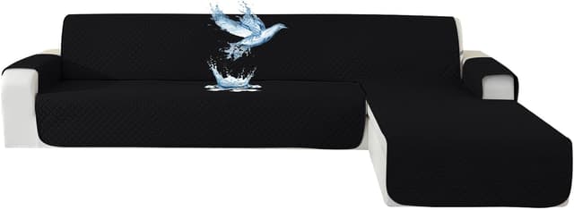 Detalle de YSTELLAA Copridivano impermeabile per chaise longue angolare reversibile (2 posti con penisola, L 210 cm) nero