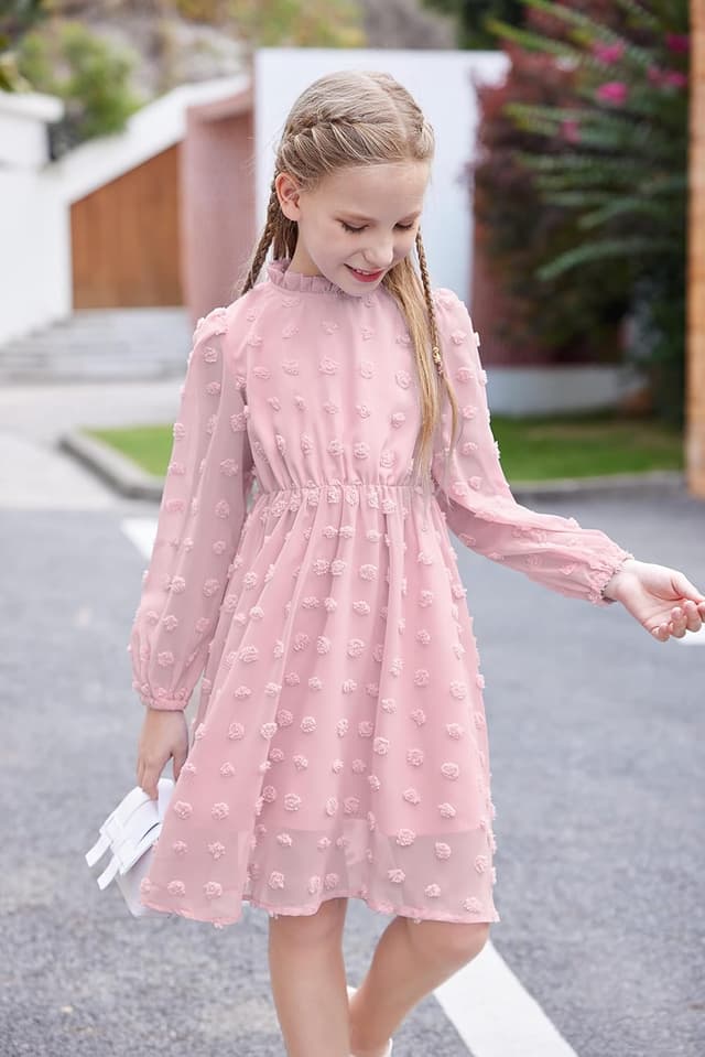 Detalle de Arshiner Robes Filles trapèze à col à volants (5 à 13 ans) – robe de fête manches longues