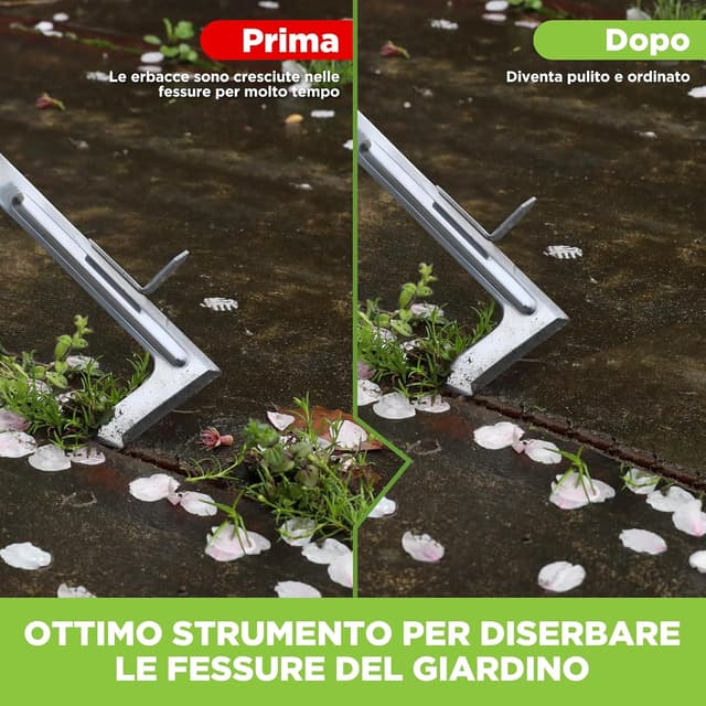Detalle 2 de WORKPRO 12” Estirpatore Erbacce Manuale in INOX con manico in legno e spatola a L per fughe, vialetti e muschio