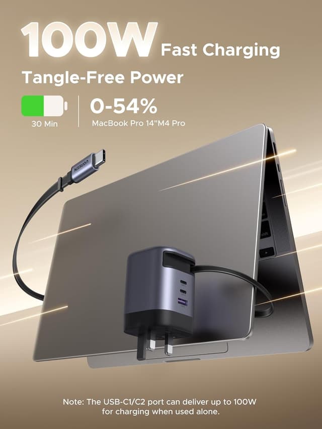 Detalle 2 de UGREEN Nexode 100W USB-C charger with retractable cable