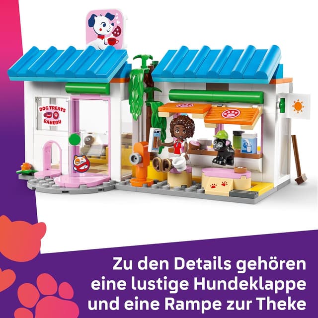 Detalle de LEGO Friends Hundekuchenbäckerei 42677 – Kinder-Einkaufsladen mit 2 Mini-Puppen, 4 Tierfiguren & Zubehör