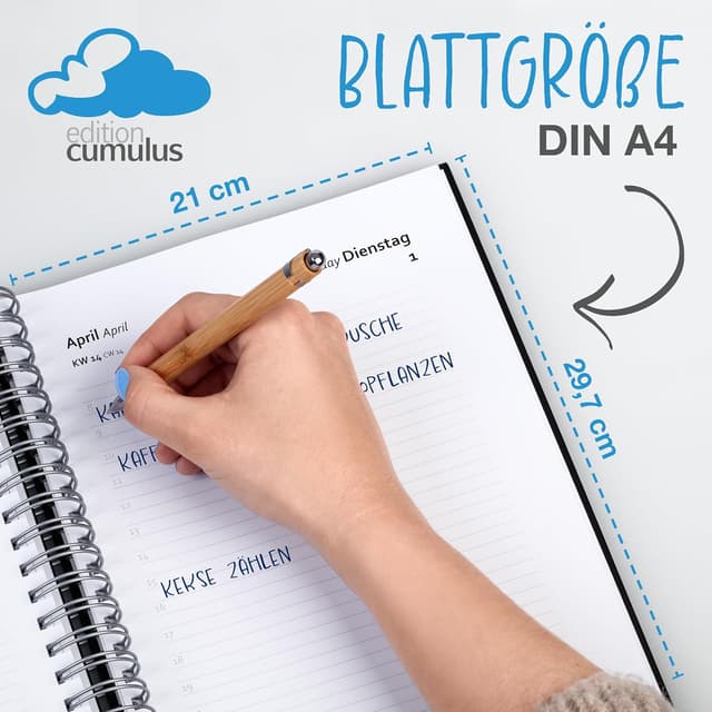 Detalle de edition cumulus 2026 Der GROSSE Dicke DIN A4 Kalender – Taupe (beige) – Wire-O, Made in Germany