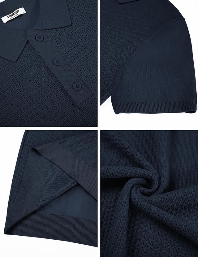 Detalle de COOFANDY Polo homme manches courtes en maille viscose pour l’été, style golf décontracté