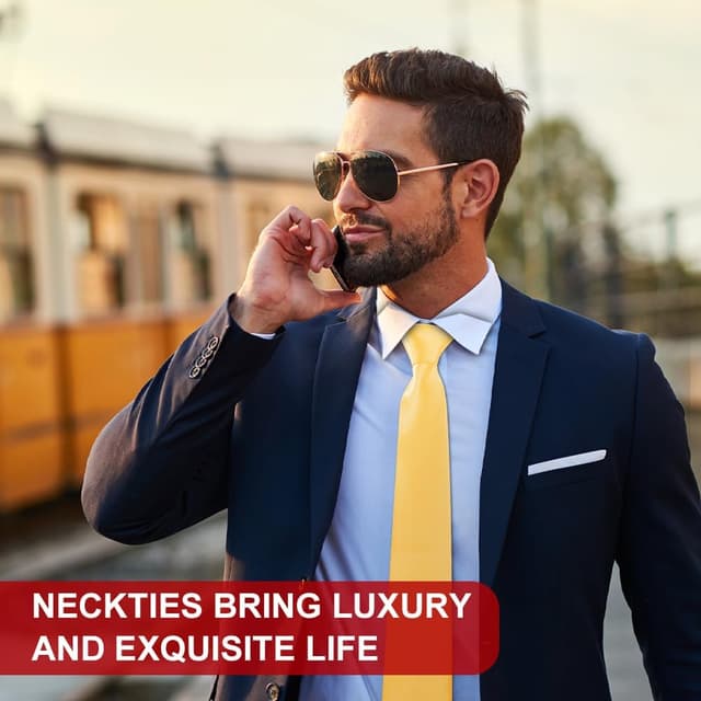 Thumbnail 5 de URAQT Corbata Hombre clásica ✨, 8cm, amarilla dorada