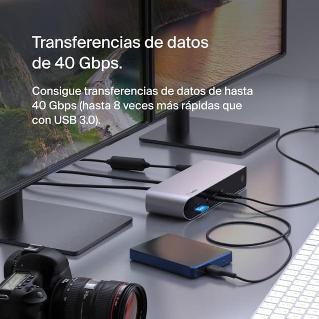 Detalle de Belkin Connect Base de acoplamiento Thunderbolt 4 Pro (12 puertos) para MacBook y portátiles con Thunderbolt 4