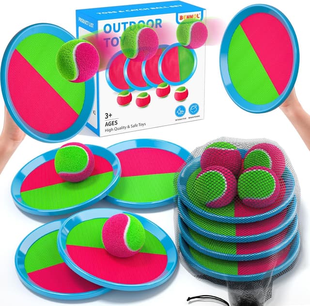 Detalle de Toss and Catch Ball Game Outdoor Toys for Kids and Adults (4 paddles, 4 sticky balls) — park, beach and garden yard game