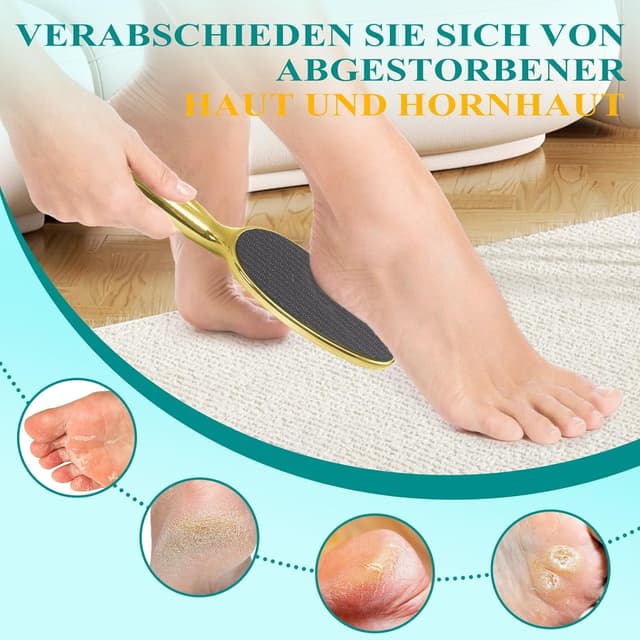 Detalle 2 de HovuuTuig Nano Glas Hornhautentferner mit Langgriff – sanfte Fußpflege für nasse & trockene Füße (Gold)