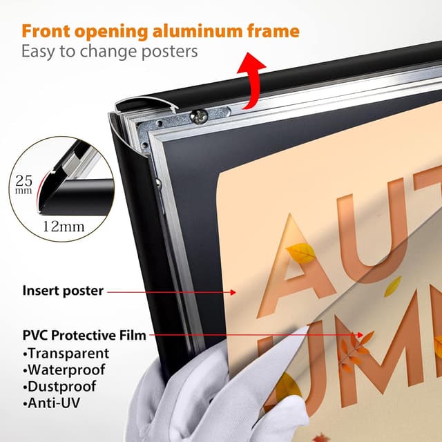 Detalle de VAIIGO 6Pack Adjustable A4 Sign Holder (Aluminium) – Black poster, menu & notice stand