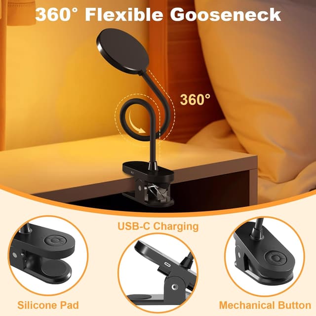 Detalle de ZAPLIT 97 LED Akku Leselampe Bett mit USB-C, 40 cm flexiblem Schwanenhals & 3 Farbmodi