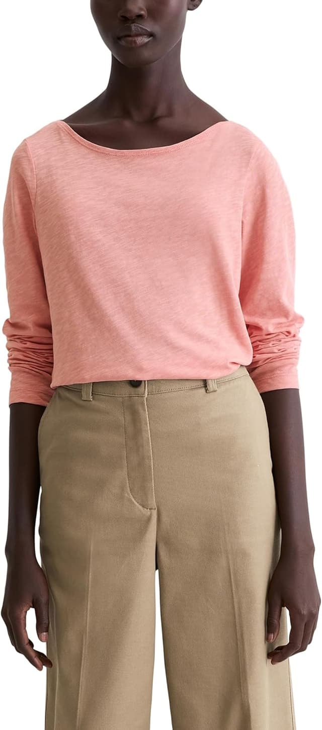 Detalle de Marc O'Polo Damen Langarmshirt aus Bio-Baumwolle mit U-Boot-Ausschnitt