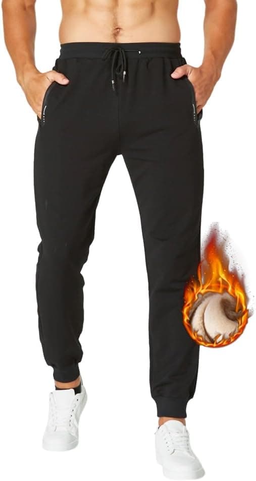 Detalle de ZOXOZ Men’s Fleece Sherpa Lined Joggers – Winter Warm Thermal Tracksuit Bottoms with Zipped Pockets