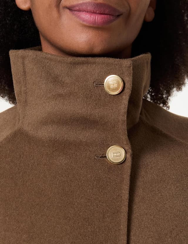 Detalle de Tommy Hilfiger cappotto donna in lana Df Wool con collo funnel