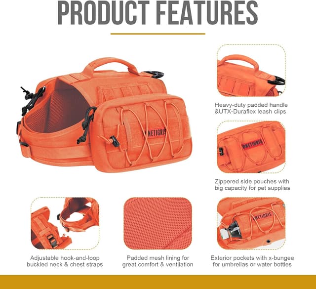 Detalle de OneTigris Mammoth Dog Backpack 2.0 (Orange) for M/L dogs