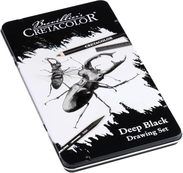 Detalle 2 de Cretacolor Deep Black – Set de dessin noir profond (10 pièces) avec gomme et essuie-papier