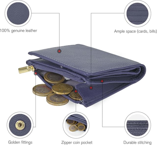 Detalle de Wallet for Women Full Grain Leather RFID Bifold 1