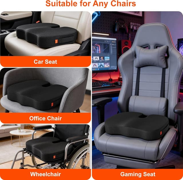 Thumbnail 6 de inaepeak Sitzkissen mit Memory-Schaum (46 × 40 × 8,5 cm) – atmungsaktiv, waschbarer Netzbezug, Extra dick & breit, Schwarz