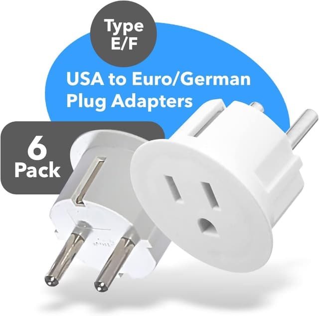 Detalle 2 de OREI USA to Europe Plug Adapter (Type E/F Schuko) — Travel Plug Converter, 6-Pack for Germany & France