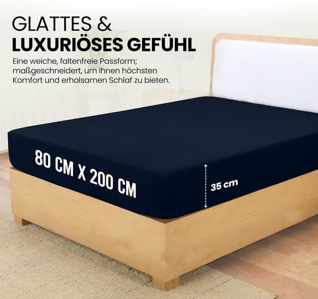 Detalle de Utopia Bedding Spannbettlaken 80x200 cm Marineblau – gebürstete Mikrofaser, OEKO-TEX, Tasche 35 cm