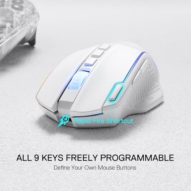 Detalle 2 de Redragon M991 Wireless Gaming Mouse (White) with Rapid Fire key, 9 macro buttons and 26000 DPI