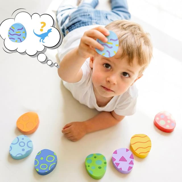 Detalle 2 de LZDMY Montessori Spielzeug ab 1 Jahr – Dino Eier Steckspiel aus Holz für Motorik & Sortieren