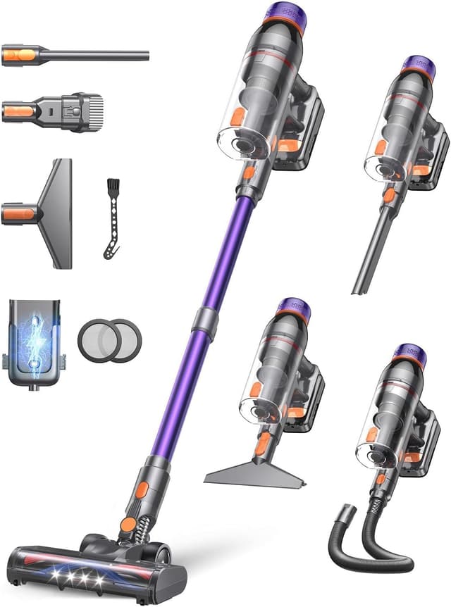 Detalle de Trunera Cordless Vacuum Cleaner 550W 45KPa (60Min Runtime) Self-Standing Stick Vacuum in Purple