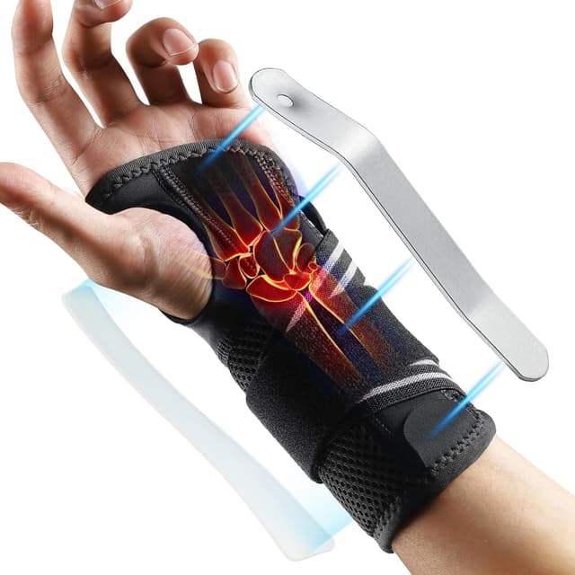 Detalle de AGPTEK Attelle poignet gauche avec 2 plaques en aluminium (S/M) — soutien nocturne pour canal carpien, tendinite et entorses