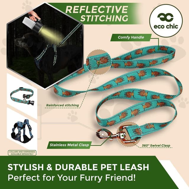 Detalle de Eco Chic Recycled Double-Sided Reflective Dog Lead (Floral Navy, Medium/Large)