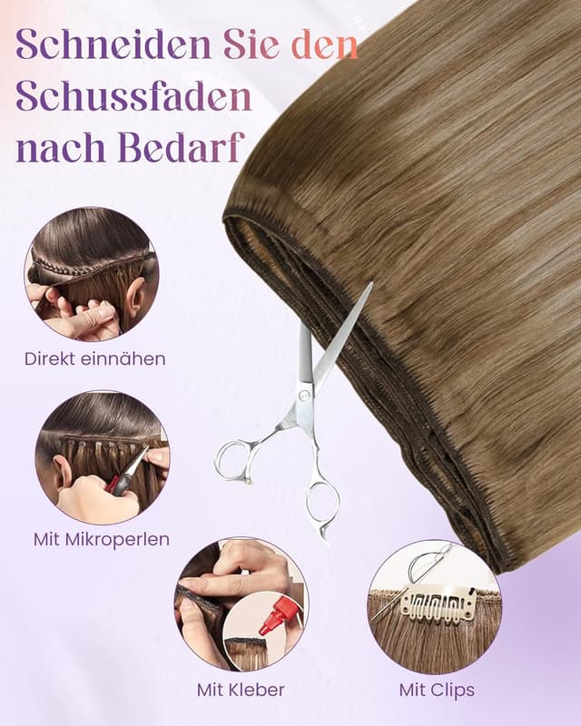 Detalle de LaaVoo Extensions Tressen Echthaar Ombre Braun (Remy) – Sew-in/Weft Haarverlängerung zum Einnähen, 100 g, 50 cm