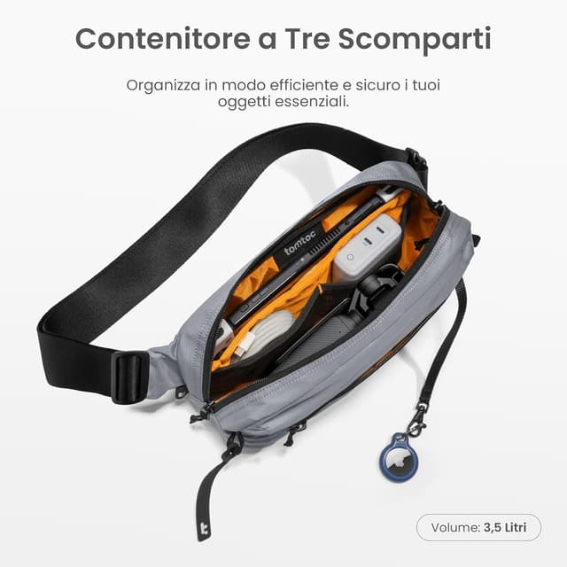 Detalle 2 de tomtoc Borsa da petto 3,5L con protezione RFID, grigio (tracolla regolabile fino a 169 cm) per iPad mini 2024
