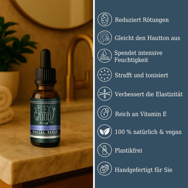 Detalle 2 de The Ilex Wood Weihrauch- & Bergamotte-Gesichtsserum (vegan) – 20 ml