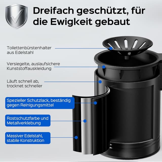 Detalle 2 de HAMITOR Klobürste Silikon Edelstahl Schwarz Wandmontage