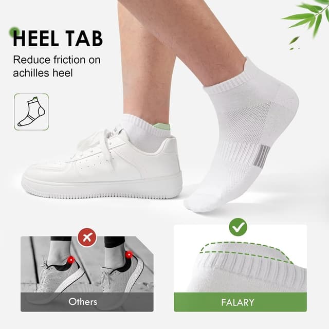 Detalle de FALARY 6 Pairs Bamboo Trainer Socks (Low Cut Ankle) – Moisture-Wicking, Anti-Blister Comfort