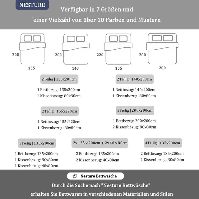 Detalle 2 de Nesture Bettwäsche 135x200 Baumwolle 4-teilig kariert bunt – 100% gewaschene Baumwolle, bügelfrei