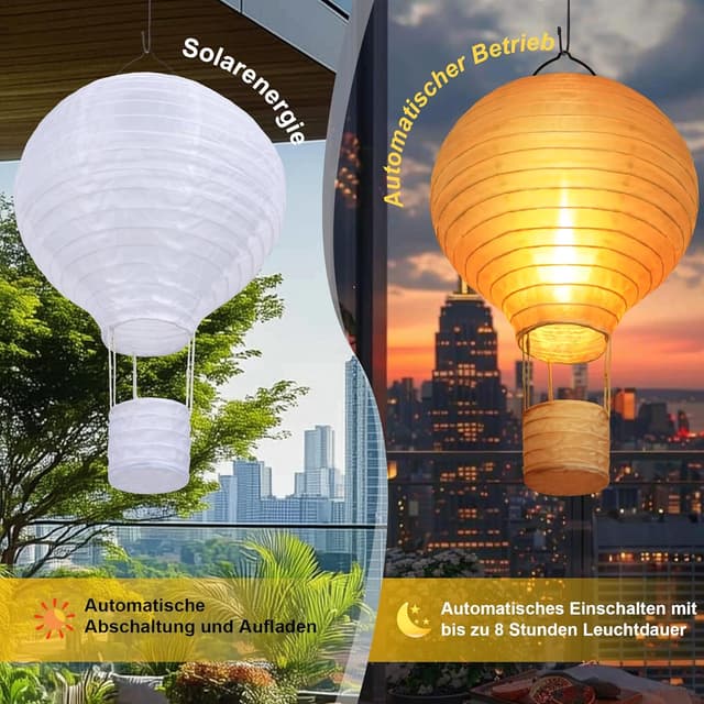 Detalle 2 de Qedertek Solarlampen für außen – hängende Lampions im 4er-Set (30 cm) mit flackernder LED „Flamme“