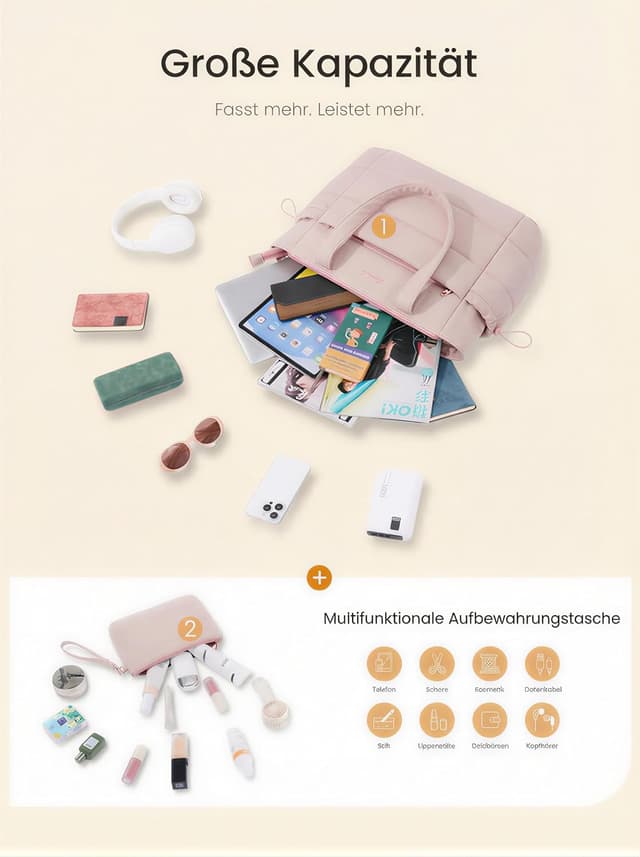 Detalle de LOVEVOOK Shopper Tasche Damen groß mit Puffer-Optik – Tote Bag für 15,6-Zoll Laptop und Alltag