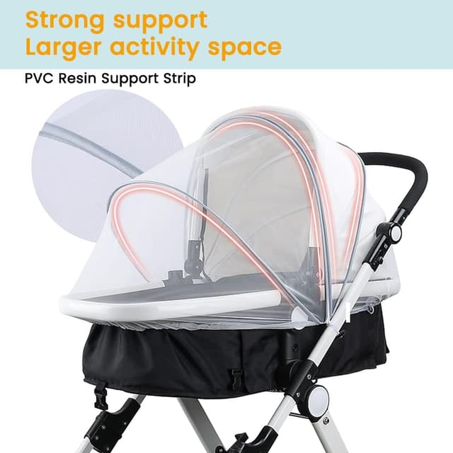 Detalle de Orzbow Mosquito Net for Pram – Universal pram net with two-way zippers and storage bag (Grey)