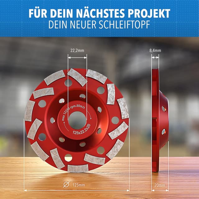 Detalle de Betonschleifer mit 125-mm-Schleiftopf (125×22,2×20) für Betonfräse/Estrichschleifen