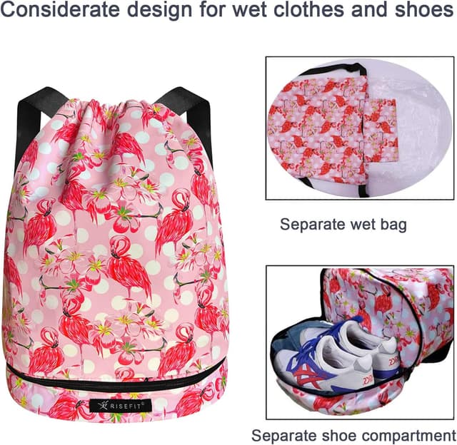 Detalle de Risefit Waterproof Swimming Bags Drawstring Gym Bags (PE, gym, yoga) with 7 pockets