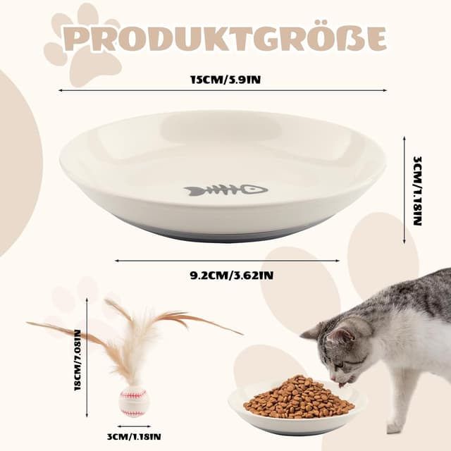 Detalle de Katzennapf Keramik-Set „Katzennapf Keramik 2er“- rutschfeste Futternäpfe mit Silikonbasis und 2 Spielbällen, weiß