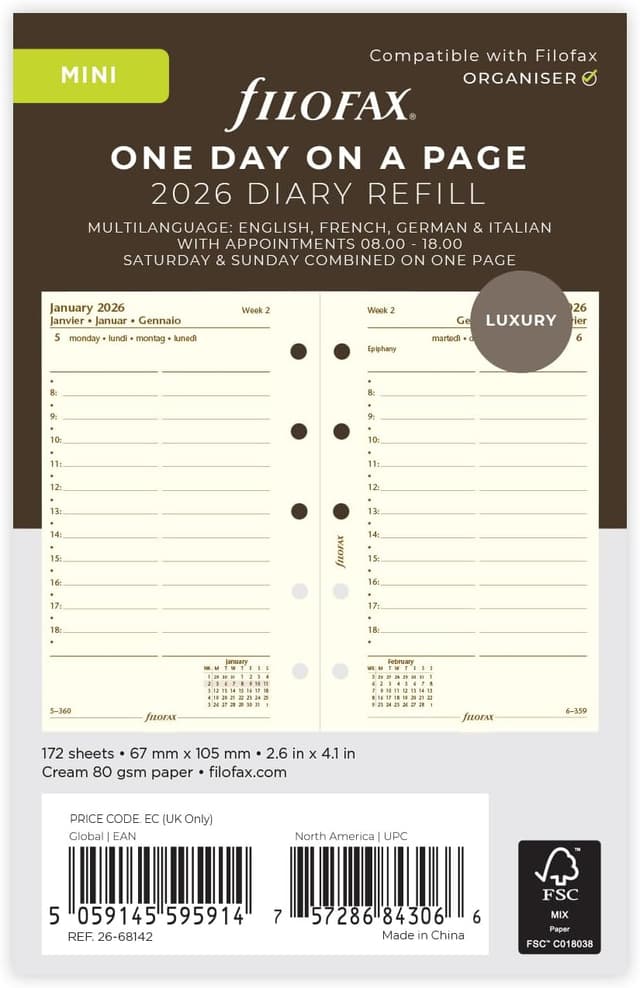 Detalle de Filofax Mini day per page 4 language diary
