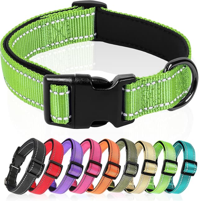Detalle de HEELE collier pour chien réfléchissant en néoprène rembourré ajustable (XS) – Vert gazon