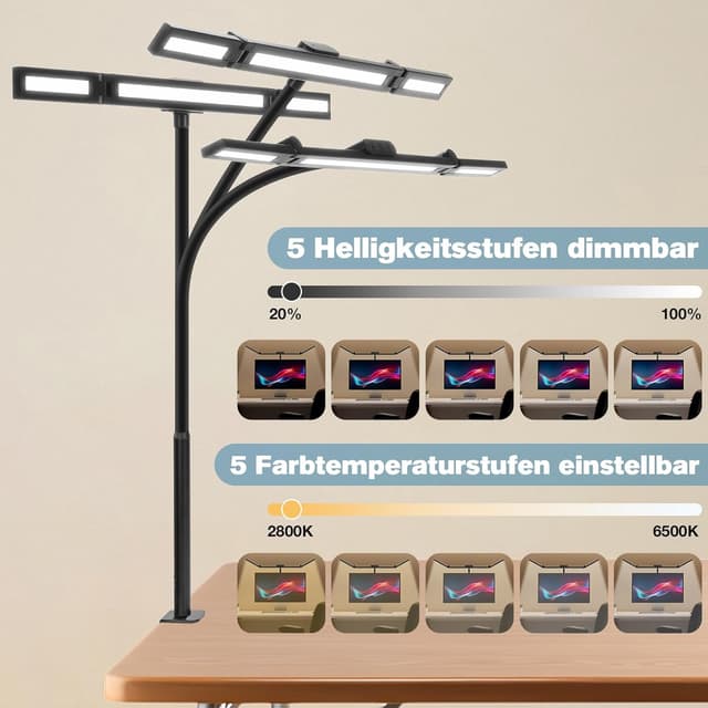 Detalle de Asstikoo LED-Schreibtischlampe dimmbar, 24 W, faltbar und klemmbare Monitorlampe fürs Homeoffice