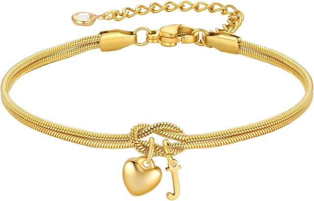 Detalle de TINGN Liebesknoten-Armband Gold Damen/Mädchen mit Herz-Anhänger und personalisierten Buchstaben